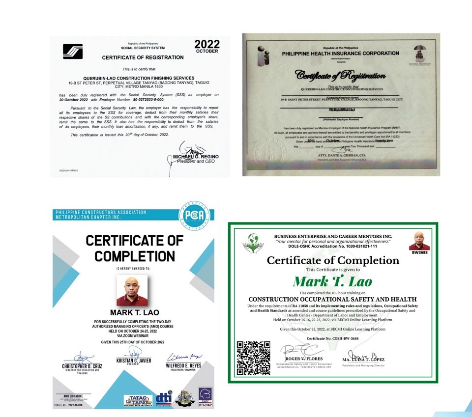 Selection of company credentials and certificates